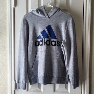 Adidas Boy's Heather Gray Hoodie with Cobalt Blue Logo